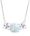 Macy's Lab-created Opal (1/4 Ct. T.w.) & Lab-created White Sapphire (1 Ct. T.w.) Triple Stone 18" Pendant N In Sterling Silver