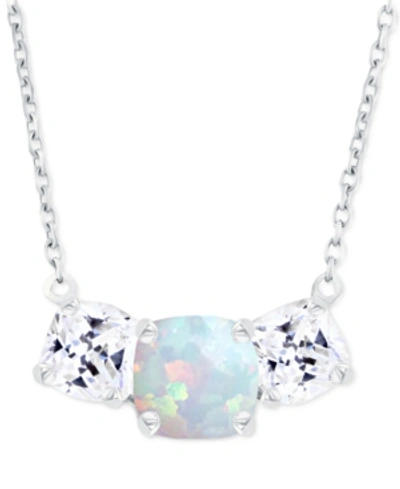 Macy's Lab-created Opal (1/4 Ct. T.w.) & Lab-created White Sapphire (1 Ct. T.w.) Triple Stone 18" Pendant N In Sterling Silver