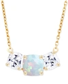Macy's Lab-grown Opal (1/4 Ct. T.w.) & Lab-grown White Sapphire (1 Ct. T.w.) Triple Stone 18" Pendant Neckl In Yellow Gold