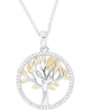 Macy's Cubic Zirconia Tree Pendant Necklace In Sterling Silver & 14k Gold-plate, 16" + 2" Extender (also In In White