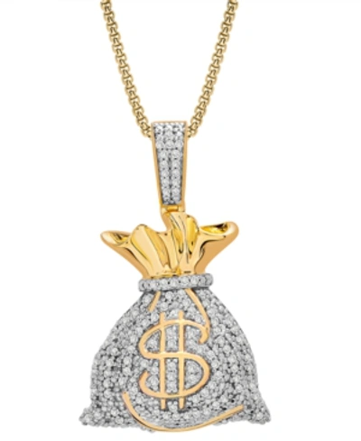 Macy's Men's Diamond Moneybag 22" Pendant Necklace (1/2 Ct. T.w.) In 14k Gold-plated Sterling Silver In Gold Over Silver