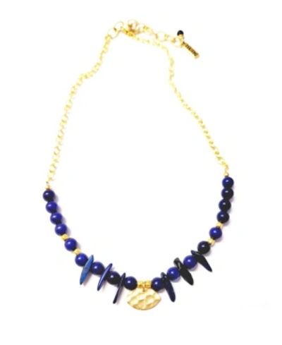 Minu Jewels Women's Ain Necklace With Blue Lapis Stones In Gold-tone