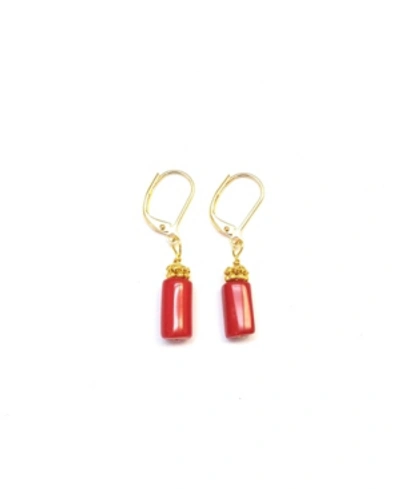 Minu Jewels Women's Rouge Earrings With Red Beads In Gold-tone