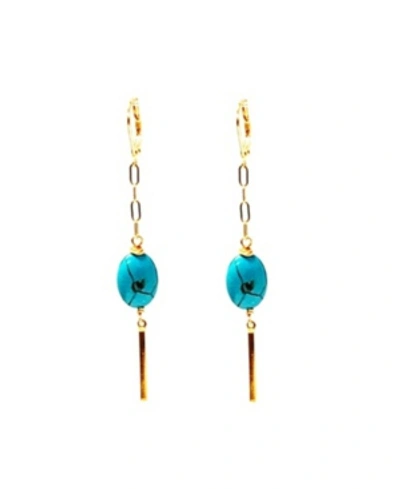 Minu Jewels Women's Bar Drop Earrings With Turquoise Stones In Gold-tone