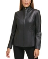 Cole Haan Leather Stand Collar Jacket In Black