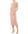 Mac Duggal Striped Floral Embellished Sleeveless Midi Dress In Rose