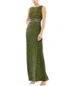 Mac Duggal Sleeveless Sequin Column Gown In Olive