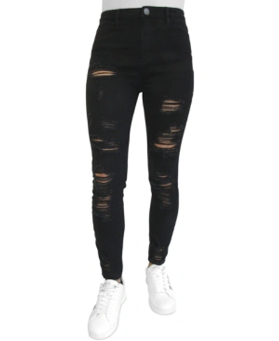 Almost Famous Juniors' High-rise Destructed Skinny Jeans In Black