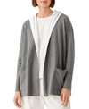 Eileen Fisher Organic Cotton Blend Open Front Hooded Cardigan In Ash