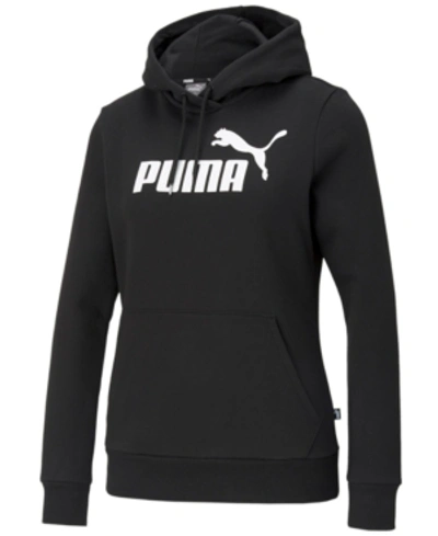Puma Plus Size Fleece Logo Hooded Sweatshirt In Cotton Black