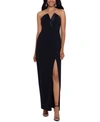 Betsy & Adam Long Strapless Crepe Tuxedo Top Dress In Black