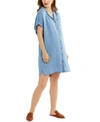 A PEA IN THE POD COTTON CHAMBRAY MATERNITY & NURSING SHORT SLEEVE DRESS