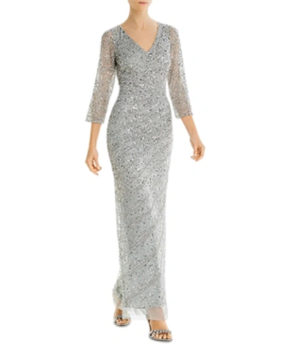Adrianna Papell Long Beaded Gown In Frstd Sage