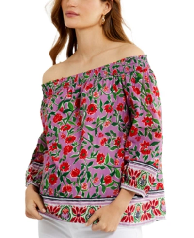 A Pea In The Pod Cotton Off-the-shoulder Maternity Top In Pink Floral