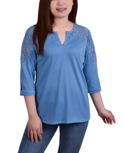 Ny Collection Women's 3/4 Sleeve Knit Gauze Top In Denim