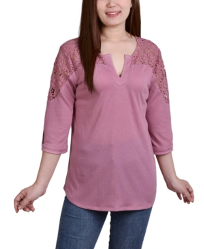 Ny Collection Women's 3/4 Sleeve Knit Gauze Top In Mauve