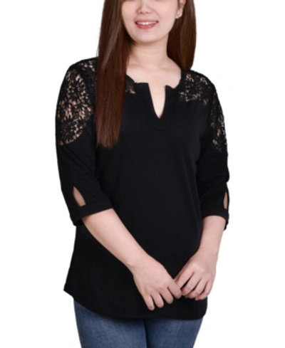 Ny Collection Women's 3/4 Sleeve Knit Gauze Top In Black