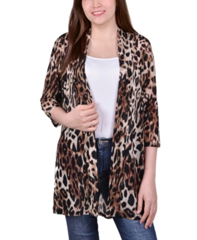 Ny Collection Women's 3/4 Sleeve Mesh Cardigan In Black Leopard