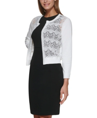 Dkny Open Front Cardigan With Lace Back, Created For Macy's In Ivory