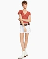 Dollhouse Juniors' Belted Ripped Cuffed Shorts In White