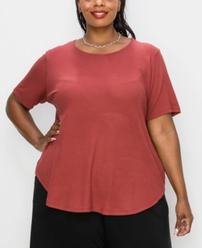 Coin Plus Size Thermal Short Sleeve Swing Tee In Dark Red