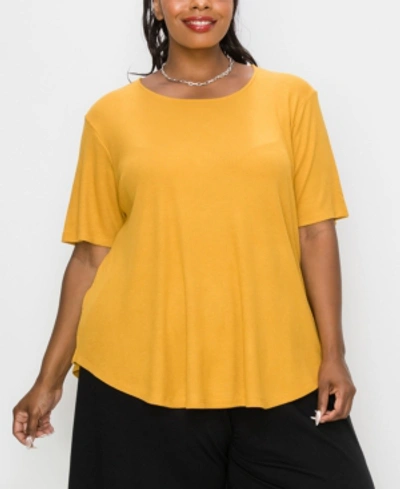 Coin Plus Size Thermal Short Sleeve Swing Tee In Dark Yellow