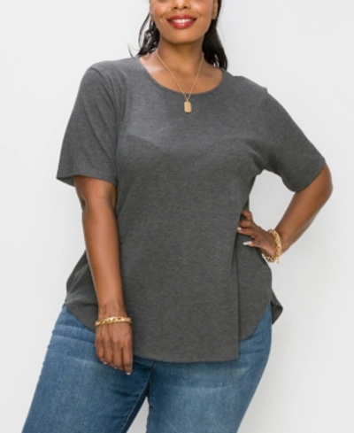 Coin Plus Size Thermal Short Sleeve Swing Tee In Charcoal