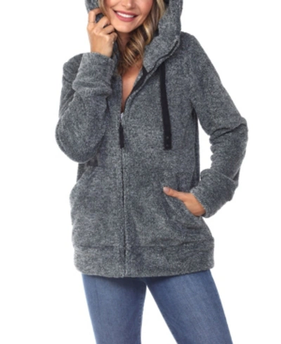 White Mark Women's Hooded Sherpa Jacket In Charcoal