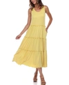 White Mark Plus Size Scoop Neck Tiered Midi Dress In Yellow