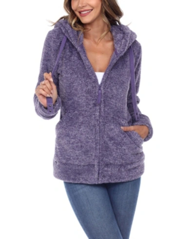 White Mark Plus Size Hooded Sherpa Jacket In Purple