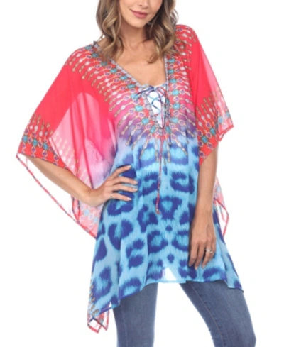 White Mark Women's Multi Print Caftan Top In Pink Leopard