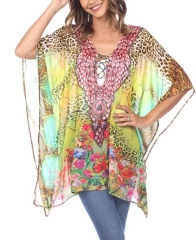 White Mark Women's Maternity Animal Print Caftan With Tie-up Neckline In Yellow