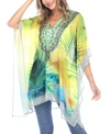White Mark Plus Size Short Caftan With Tie-up Neckline In Peacock Feather