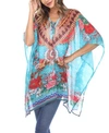 White Mark Plus Size Short Caftan With Tie-up Neckline In Aqua