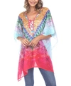 White Mark Women's Maternity Animal Print Caftan With Tie-up Neckline In Pink Tribe