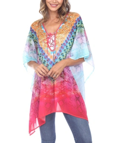 White Mark Women's Maternity Animal Print Caftan With Tie-up Neckline In Purple