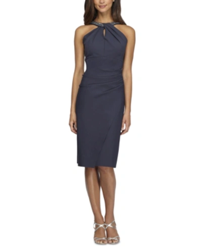 ALEX EVENINGS EMBELLISHED-NECK SHEATH DRESS