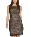 Adrianna Papell Scalloped Guipure Lace Sheath Dress In Black/ Bisque