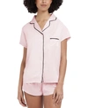 Bluebella Abigail Satin Short Revere Pajama Set In White In Pink
