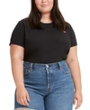 Levi's Trendy Plus Size Perfect Crewneck T-shirt In Mineral Black