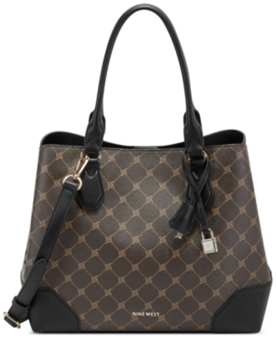 Nine West Brooklyn Jet Set Carryall In Brown,black Logo