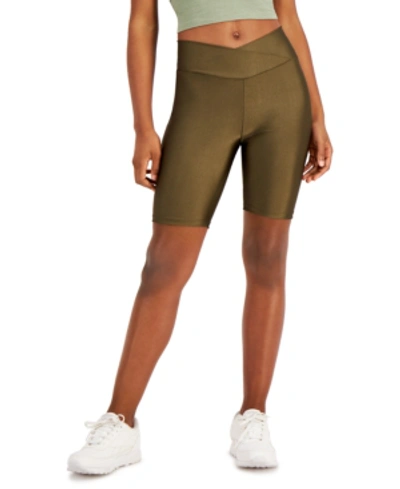 Jenni On Repeat Crossover Waist Bike Shorts, Created For Macy's In Dark Olive