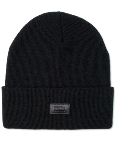 Levi's All Season Comfy Leather Logo Patch Hero Beanie In Black