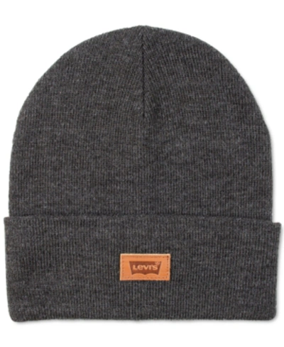 Levi's All Season Comfy Leather Logo Patch Hero Beanie In Gray