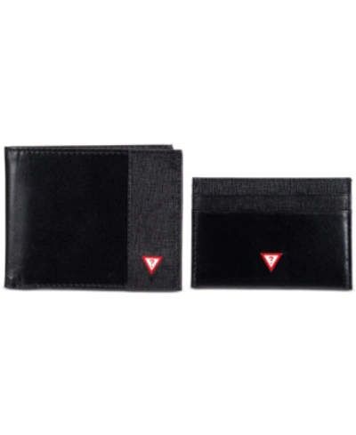 Guess Men's Rfid Slimfold Wallet & Card Case Set In Black