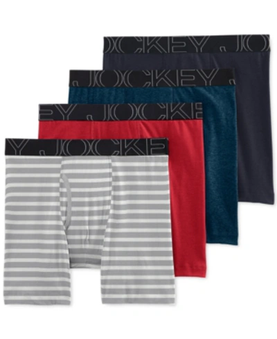 Jockey Activeblend 7" Midway Brief - 4 Pack In Stripe,blue,red,navy