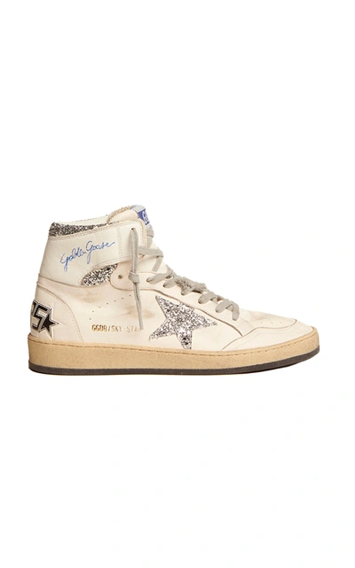 Golden Goose Sky Star Nappa Upper With Serigraph Glitter Star And Ankle In Silver/white