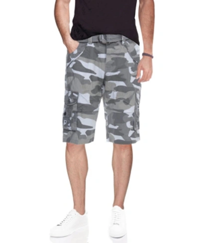 X-ray Men's Belted Double Pocket Cargo Shorts In White Camo
