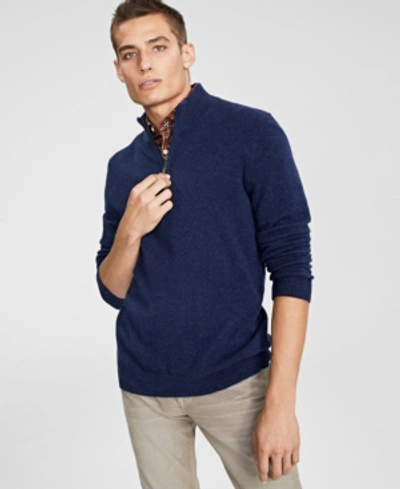 Club Room Men's Quarter-zip Textured Cotton Sweater, Created For Macy's In Navy Heather