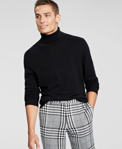 Club Room Men's Merino Wool Blend Turtleneck Sweater, Created For Macy's In Deep Black